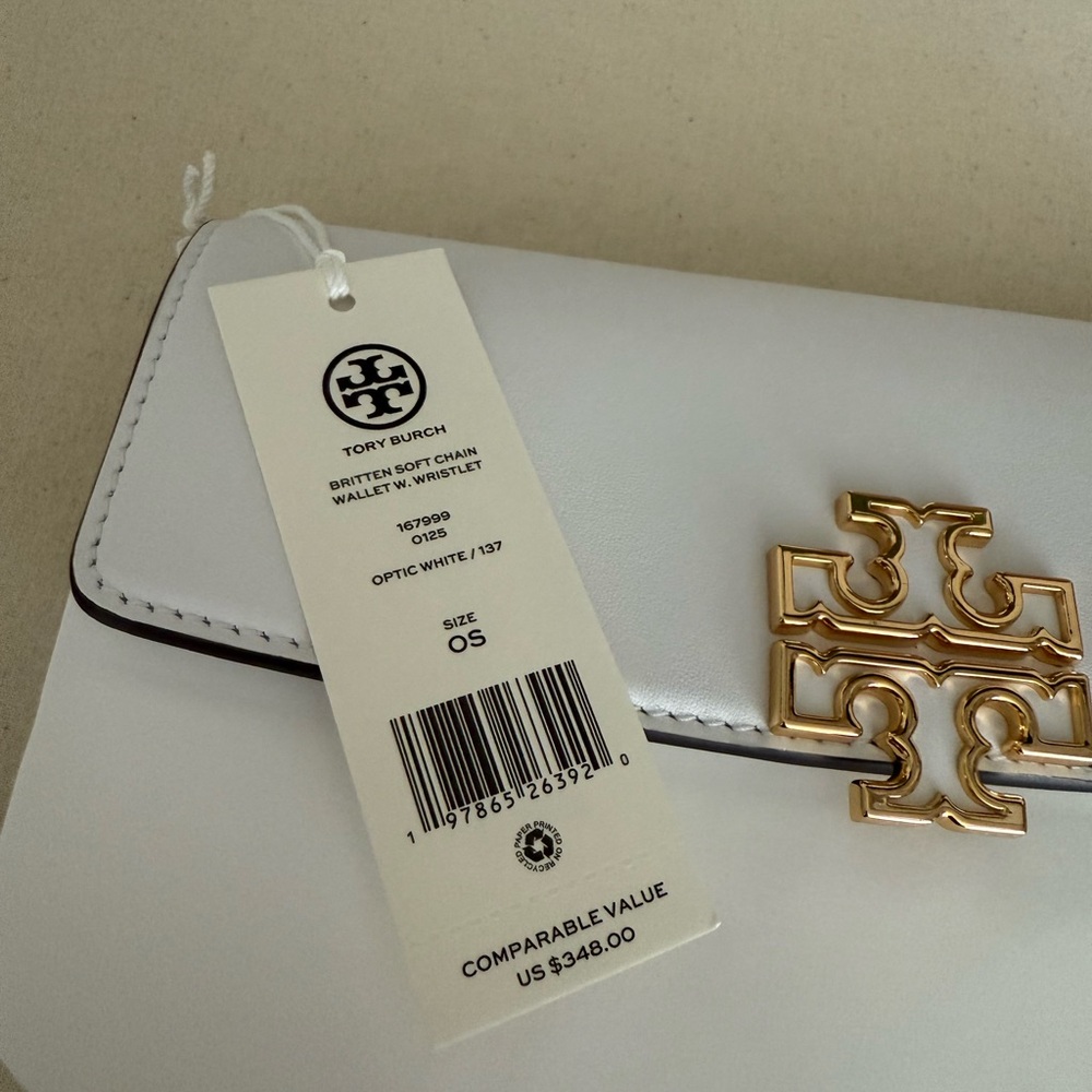 NWT ,Tory Burch Britten soft chain wallet W Wristlet White and Gold Women's Bag - Picture 15 of 15